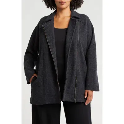 Eileen Fisher Longline Wool Motorcycle Jacket In Charcoal