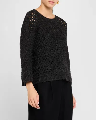 Eileen Fisher Open-knit Alpaca Wool Sweater In Charcoal