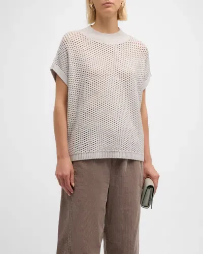 Eileen Fisher Open-stitch Boxy Merino Wool Sweater In Sea Salt