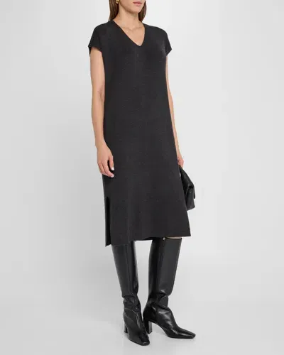 Eileen Fisher Petite Merino Wool Knit Midi Shift Dress In Charcoal