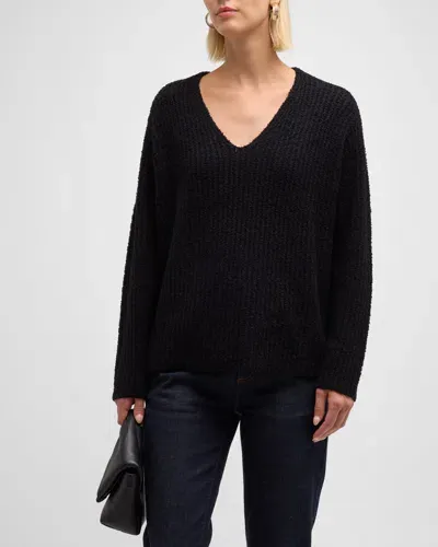 Eileen Fisher Ribbed Organic Cotton-cashmere Sweater In Black