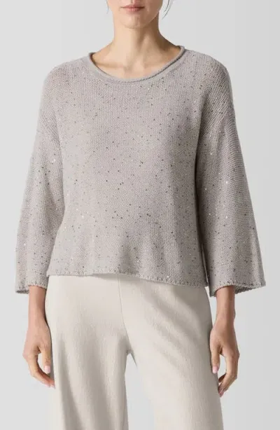 Eileen Fisher Sequin Wool Sweater In Chalk