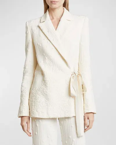 Elie Saab Embroidered Cady Wrap Blazer In Powder White