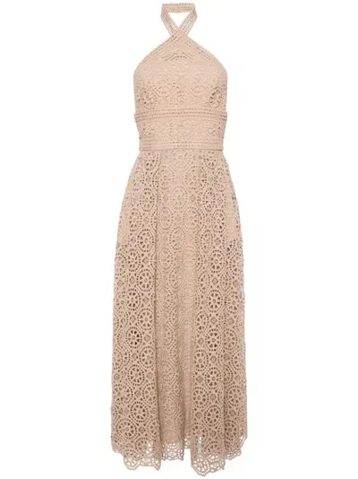 Elie Saab Macramé Halterneck Maxi Dress In Neutrals