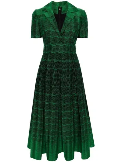 Elie Saab Wave-embroidered Cotton Midi Dress In Green