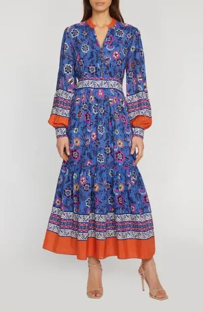 Elie Tahari Annaleise Floral Long Sleeve Tiered Dress In Twilight Jarden Placed Print