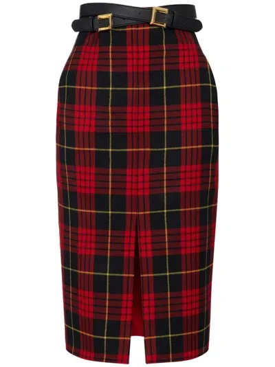 Elisabetta Franchi Belted Tartan Midi Skirt In Schwarz