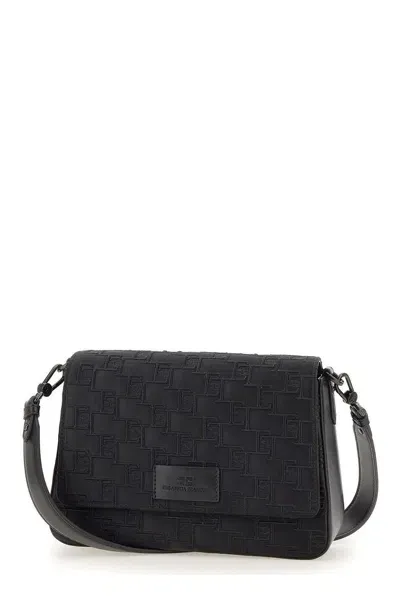 Elisabetta Franchi Embroidered Medium Satin Shoulder Bag In Black