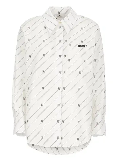 Elisabetta Franchi Logo Label Printed Poplin Shirt In White