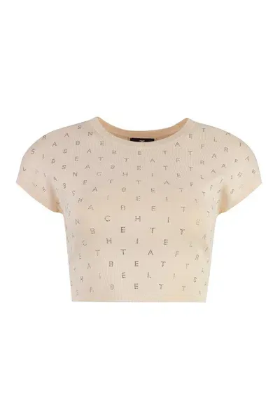 Elisabetta Franchi Logo Lettering Embellished Cropped Top In White