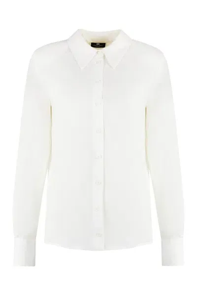 Elisabetta Franchi Logo Printed Long Sleeved Blouse In White