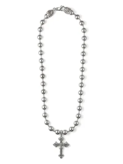 Emanuele Bicocchi Cross-pendant Ball-chain Necklace In Silver