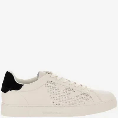 Emporio Armani Logo-engraved Leather Trainers In White