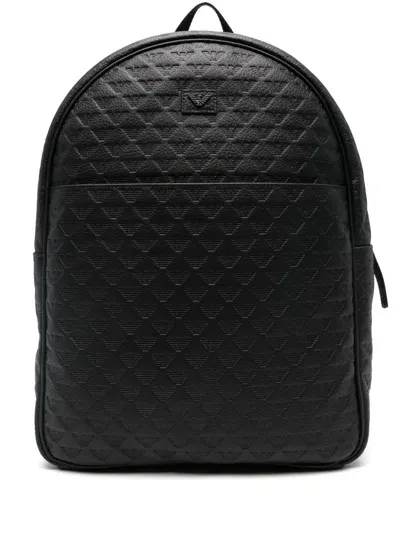 Emporio Armani All-over Debossed Logo Backpack In Black