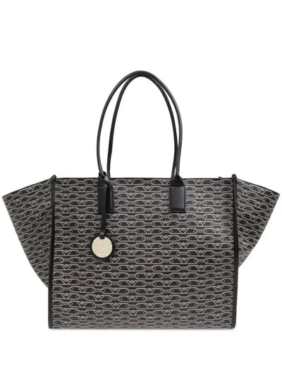 Emporio Armani All-over Logo-print Tote Bag In 黑色