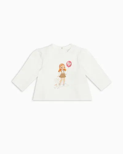 Emporio Armani Kids' Asv Feminine-print Jersey Jumper In White