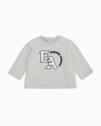 Emporio Armani Kids' Asv Jersey Jumper With Logo Embroidery In Gray