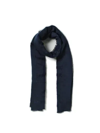 Emporio Armani Logo Jacquard Frayed Scarf In Blue