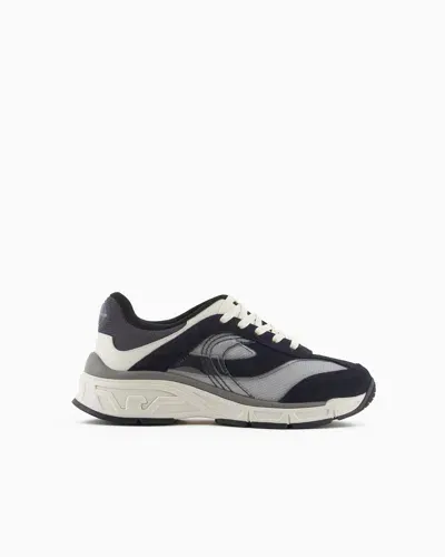 Emporio Armani Panelled Sneakers In Navy Blue