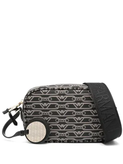 Emporio Armani Monogram Crossbody Bag In Black Ecru