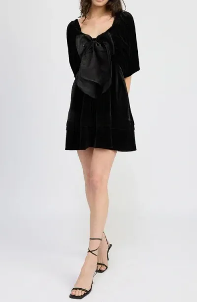 En Saison Avery Bow Front Velvet Minidress In Black