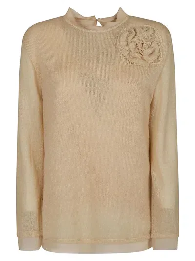 Ermanno Scervino Floral Applique Knit Sweater In Beige