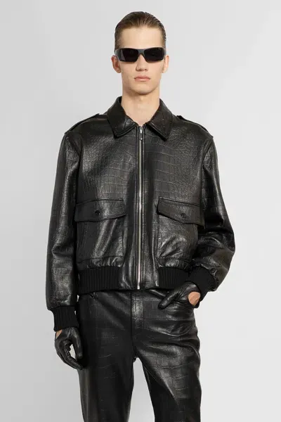 Ernest W Baker 80's Crocodile-effect Bomber Jacket In Black