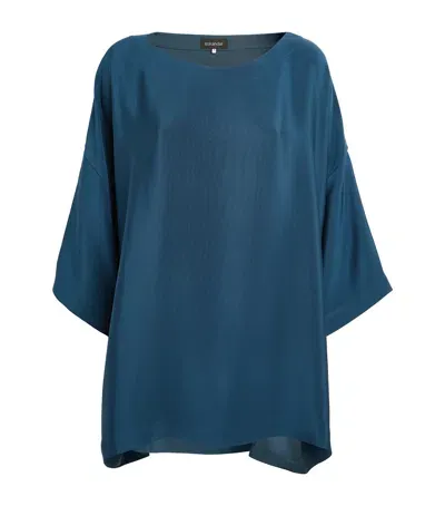 Eskandar Silk Boat-neck Tunic In Blue