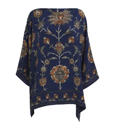 Eskandar Silk Patterned Tunic In Blue