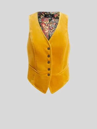 Etro Velvet Waistcoat In Yellow