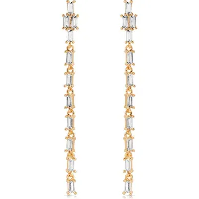 Ettika Baguette Cubic Zirconia Linear Drop Earrings In Gold