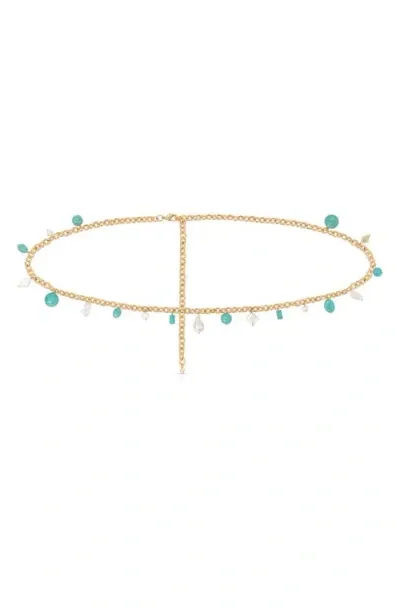 Ettika Turquoise & Freshwater Pearl Charm Waist Chain In Gold