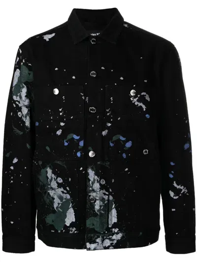 Etudes Studio Painterly-print Buttoned Jacket In 黑色