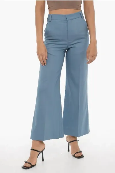 Eudon Choi Wide Leg Wool Pants With Ankle Slit In Blue