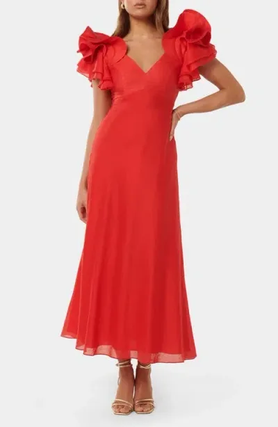 Ever New Rylie Ruffle Shoulder Dress In Red