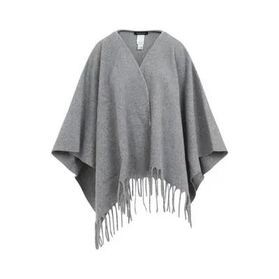 Fabiana Filippi Luxurious Wool-silk-cashmere Cape With Elegant Fringed Hem In Grey