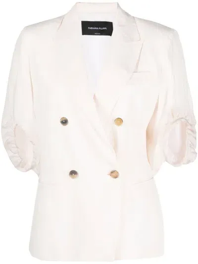 Fabiana Filippi Puff-sleeve Double-breasted Blazer In Pink