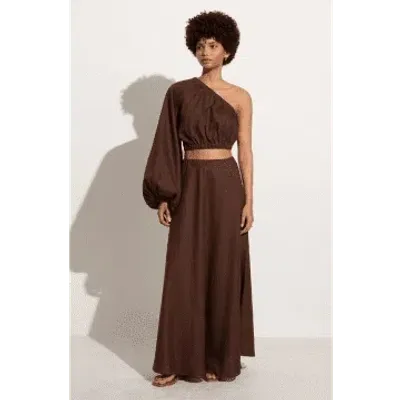 Faithfull The Brand + Net Sustain Annato Cropped One-shoulder Linen Top In Brown