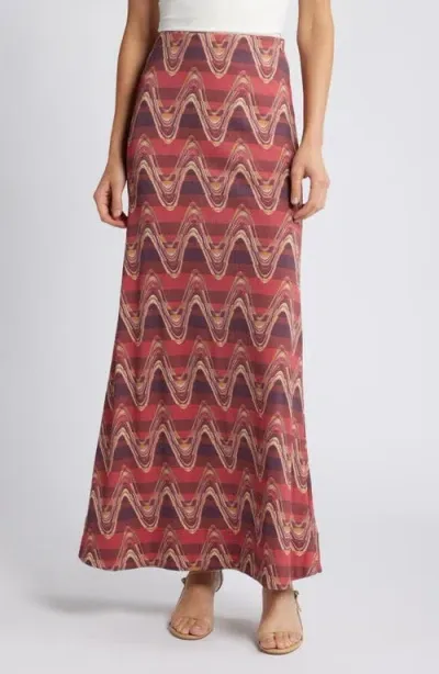 Faithfull The Brand Elina Stripe Cotton Jersey Maxi Skirt In Ripple Wine