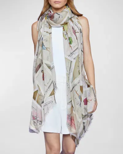 Faliero Sarti Fashion Sketch Print Modal-silk Scarf In Multi