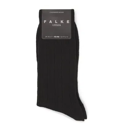 Falke Wool-cashmere Blend Lhasa Ribbed Socks In Black