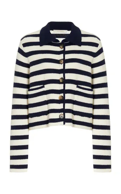 Favorite Daughter Knit Short Pocket Jacket In Navy White