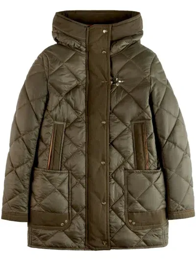 Fay Quilted Hooded Parka Jacket In Green