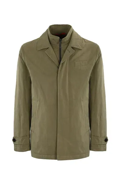 Fay Short Morning Coat In Cotton Twill In Green