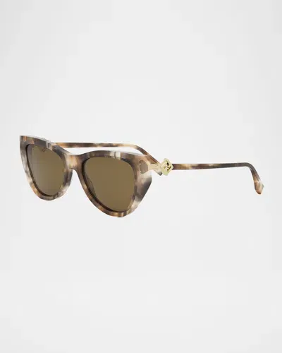 Fendi Ff Diamond Logo Acetate & Nylon Cat-eye Sunglasses In Havanaother Brown