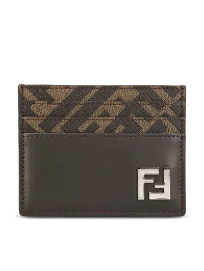 Fendi Ff Squared Card Holder In Brown