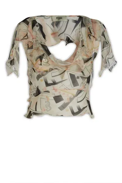 Fendi Geometric Motif Printed Chiffon Top In F1iha