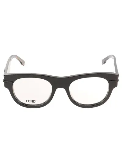 Fendi Logo Embossed Glasses In Black