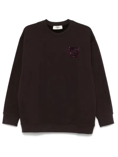 Fendi Sequin-logo Sweatshirt In Black