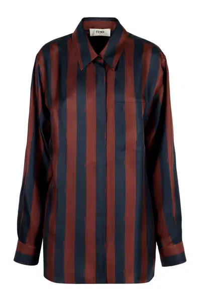 Fendi Striped Silk Shirt In Multicolor